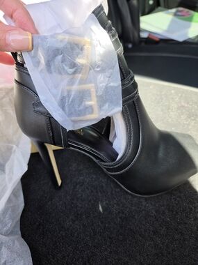 Michael Kors Black High Heel Ankle Boot with Gold Buckle - Women Shoes